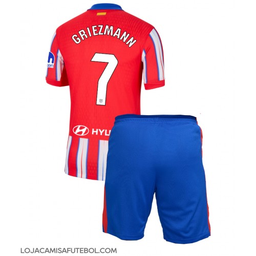 Camisa de Futebol Atletico Madrid Antoine Griezmann #7 Equipamento Principal Infantil 2024-25 Manga Curta (+ Calças curtas)